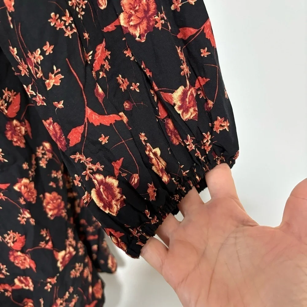 NEW Free People Flower Fields Long Sleeve orange/Black Boho Flowy Mini Dress